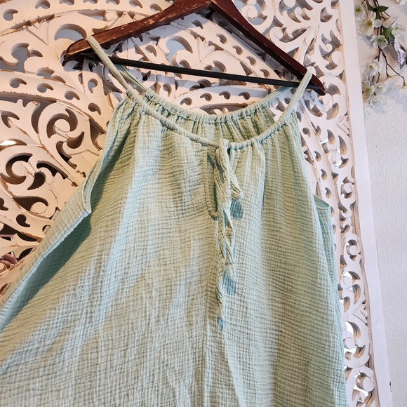 KONA SOL PASTEL GREEN 100% COTTON GAUZE MIDI SUNDRESS COVER-UP DRESS S/M - Picture 7 of 11